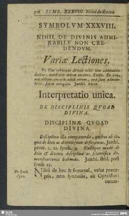 Symbolum XXXVIII. Nihil De Divinis Admirabile Non Credendum