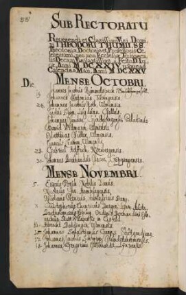 Winterhalbjahr 1624/1625. Rektorat Theodor Thumm