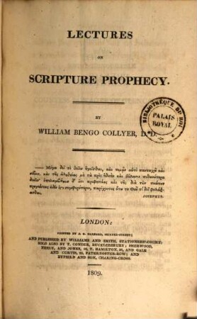 Lectures on Scripture Prophecy