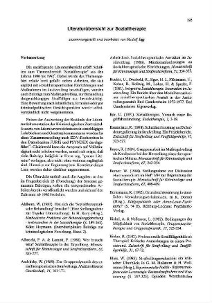 193-204, Literaturübersicht zur Sozialtherapie