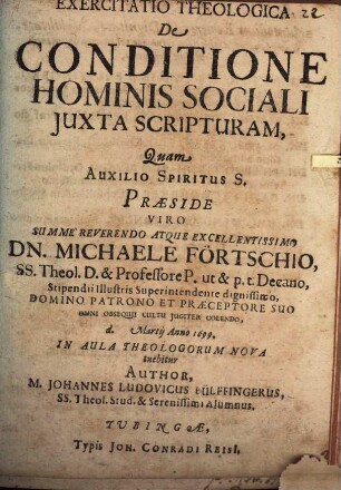 Exercitatio theol. de conditione hominis sociali iuxta Scripturam