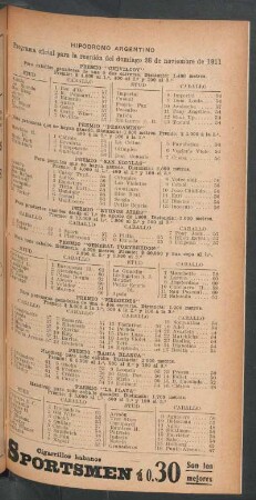 Hipódromo Argentino - Programa oficial para la reunión del domingo 26 de noviembre de 1911
