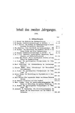 Inhalt des zweiten Jahrganges