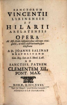 Sanctorum Vincentii Lirinensis et Hilarii Arelatensis opera