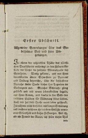 Erster Abschnitt. Allgemeine Bermerkungen über das Godelheimer Bad und seine Umgebungen