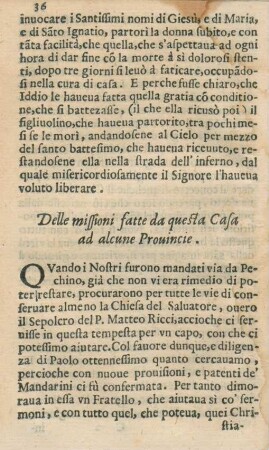 Delle missioni fatte da questa Casa ad alcune Prouincie