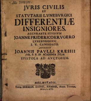 Iuris civitis et statutarii Luneburgici differentiae insigniores