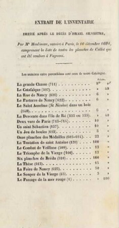 Extrait de l'inventaire dressé après le décès d'Israel Silvestre