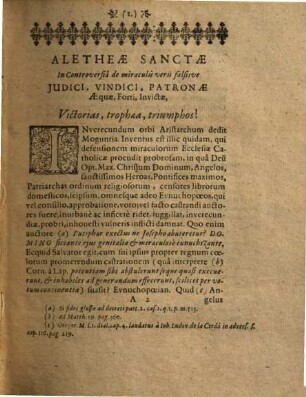 Alethea sancta sui vindex : Contra defensionem miraculorum ecclesiae catholicae a Melchiore Cornaeo ... vane iactatum