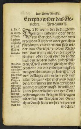 Exceptio wider das Gerichte. Articulus ii.