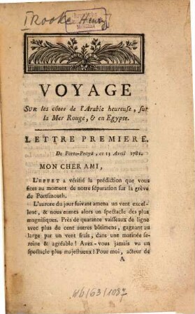 Voyage sur les côtes de l'Arabie heureuse, sur la mer rouge et en Egypte