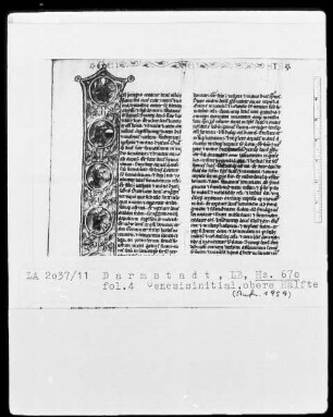 Biblia sacra — Initiale I (n principio) mit acht Bildmedaillons, Folio 4recto — Die Erschaffung der Pflanzen, Folio 4recto