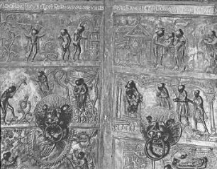 Hildesheim, Dom St. Maria, Bronzetür, sog. Bernwardstür, rechter und linker Flügel, Felder 5-7 v. o.