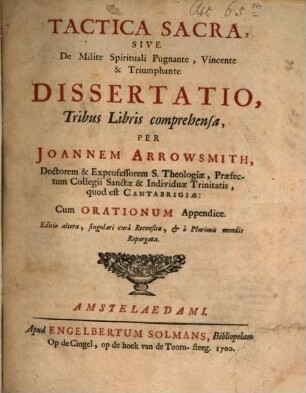 Tactica sacra : sive de milite spirituali pugnante vincente et triumphante