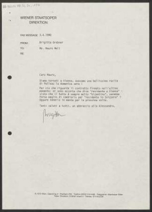 Brief an Mauro Meli, 03.04.1990