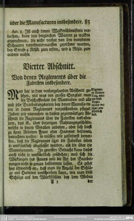 Vierter Abschnitt. Von denen Reglements über die Fabriken insbesondere