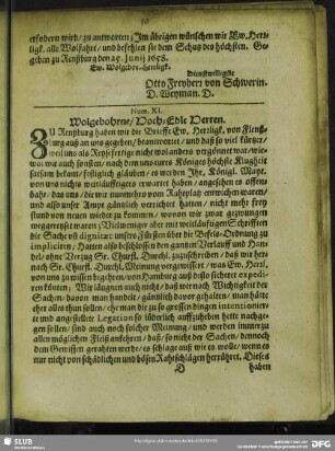 Num. XI. Wolgebohrne, Hoch-Edle Herren
