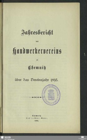 1893(1894): Jahres-Bericht des Handwerkervereins zu Chemnitz : für das Vereinsjahr ...