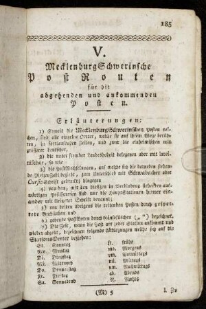 V. MecklenburgSchwerinsche PostRouten [...]