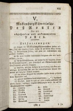 V. MecklenburgSchwerinsche PostRouten [...]