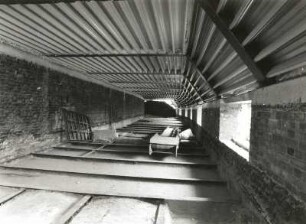 Baustelle Ständehaus, Bauphase Substanzsicherung / Wiederaufbau Dach. Ostflügel, 3. Obergeschoss, ehemaliger "Grabenbereich" nach Abbau des Notdaches (künftiges Technikgeschoss) : Dresden-Altstadt, Schloßplatz 1. Baustelle Ständehaus, Bauphase Substanzsicherung / Wiederaufbau Dach. Ostflügel, 3. Obergeschoss, ehemaliger "Grabenbereich" nach Abbau des Notdaches (künftiges Technikgeschoss)