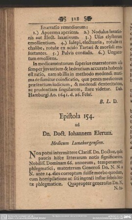 Epistola 154. ad Dn. Doct. Iohannem Elerum. Medicum Lunaeburgensem