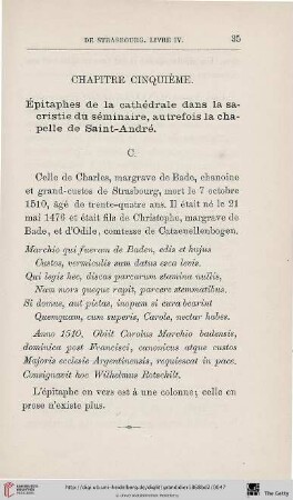 Chapitre cinquième: Épitaphes de la cathédrale dans la sacristie du séminaire, autrefois la chapelle de Saint-André