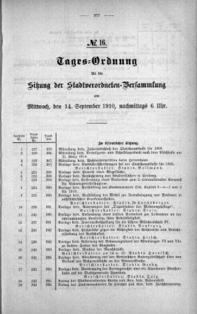 Tages-Ordnung No. 16 (227-255), 14. September 1910