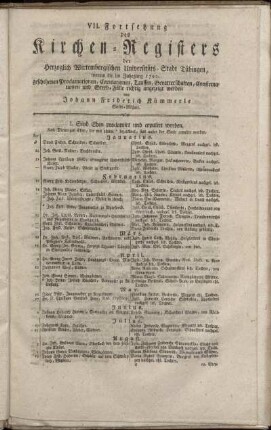 7: Fortsetzung des Kirchen-Registers der Herzoglich Wirtembergischen Universitäts-Stadt Tübingen