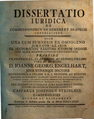 Dissertatio iuridica de commissionibus in genere et in specie imperialibus