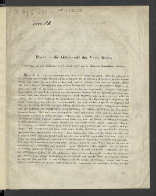 Blicke in die Götterwelt der Veda-Inder : Vorgetragen den 8. Januar 1857.