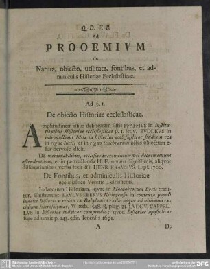 Prooemium de Natura, obiecto, utilitate, fontibus, et adminiculis Historiae Ecclesiasticae