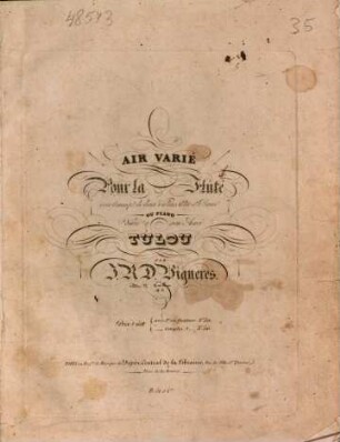 Air varié : pour la flûte avec accomp. de 2 violons alto et basse ou piano