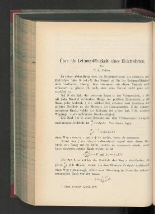 Über die Leitungsfähigkeit eines Elektrolyten.