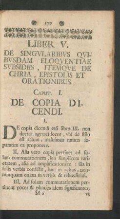 Liber V. De Singularibus Quibusdam Eloquentiae Subsidiis, Itemque De Chria, Epistolis Et Orationibus