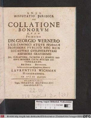 Disputatio Iuridica De Collatione Bonorum