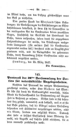 145. Protocoll der 32sten Versammlung der Section für vaterstädtische Angelgenheiten.