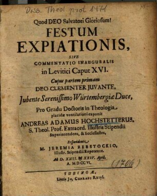 Festum Expiationis, Sive Commentatio Inauguralis in Levitici Caput XVI.