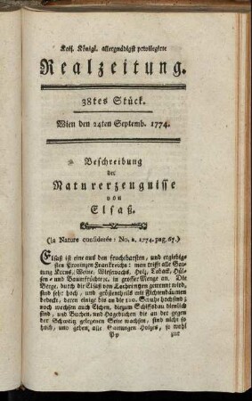 38tes Stück. Wien den 24. Septemb. 1774.