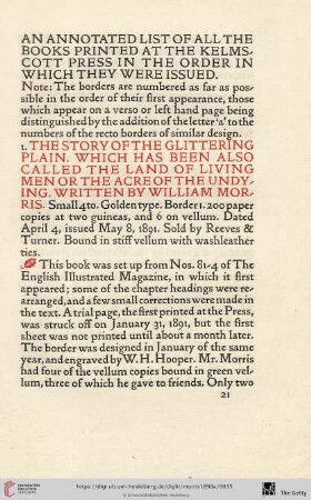 An annotated list of all the books printed at the Kelmscott Press [...]