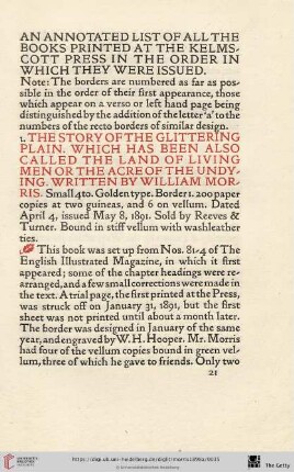 An annotated list of all the books printed at the Kelmscott Press [...]