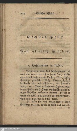 Sechstes Stück. Von allerley Wildbret