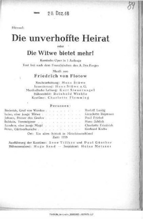 Die unverhoffte Heirat oder Die Witwe bietet mehr!