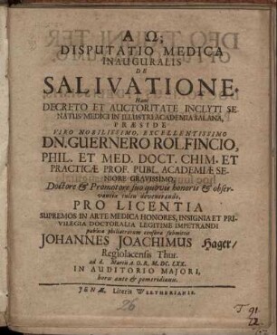 Disputatio Medica Inauguralis De Salivatione