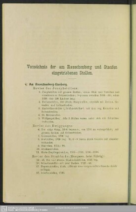 Verzeichnis der am Rauschenberg und Staufen eingetriebenen Stollen