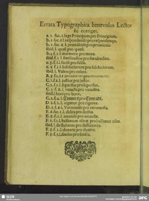 Errata Typographica benevolus Lector sic corriget