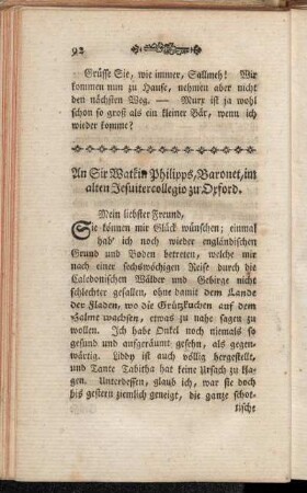 An Sir Watkin Philipps, Baronet, im alten Jesuitercollegio zu Oxford.