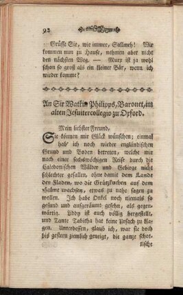 An Sir Watkin Philipps, Baronet, im alten Jesuitercollegio zu Oxford.