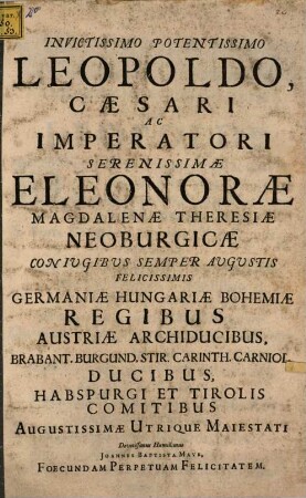 Carmen nuptiale Leopoldo Caesari ac Elen. Magd. Theresiae Neoburgicae Conjugibus nuncupatum