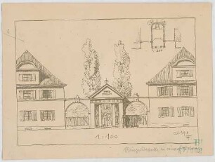 Fischer, Theodor; München, Lutzstr.; Krieger-Gedächtniskapelle - Teilgrundriss, Ansicht